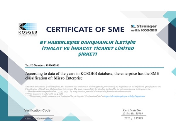 CERTIFICATE OF SME